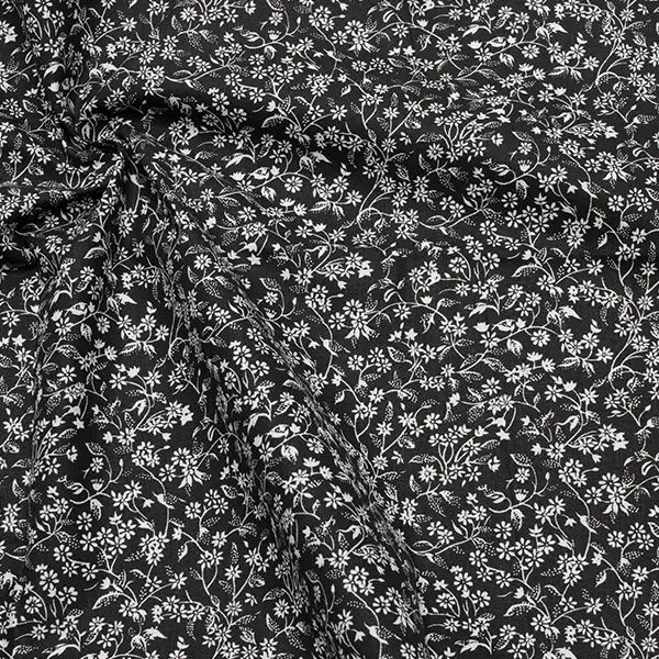 100% Baumwolle Popeline "Weisse Blumenranken" Farbe Schwarz Mega-Angebot