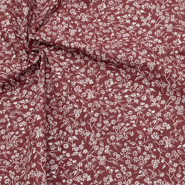 100% Baumwolle Popeline "Weisse Blumenranken" Farbe Weinrot Neu
