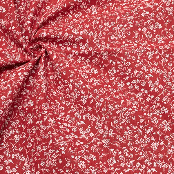 Schneller Versand 100% Baumwolle Popeline "Weisse Blumenranken" Farbe Rot