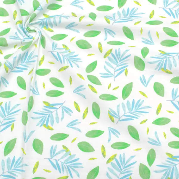 Wochenendangebot Baumwoll Stretch Jersey "Pastell Blätter" Farbe Weiss