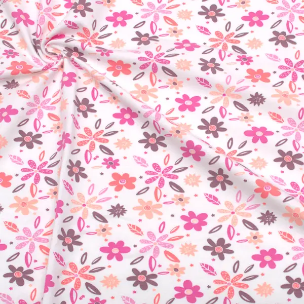 Sichere Zahlung Baumwoll Stretch Jersey "Pink Flowers" Farbe Weiss