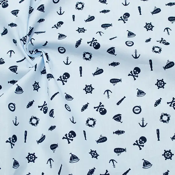 100% Baumwolle Popeline "Seefahrt Ahoi"Farbe Hell-Blau Wochenendangebot