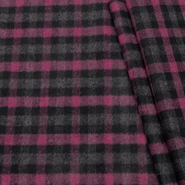 Wollmix Stoff "Karomuster" Farbe Schwarz-Grau-Pink Solange Der Vorrat Reicht