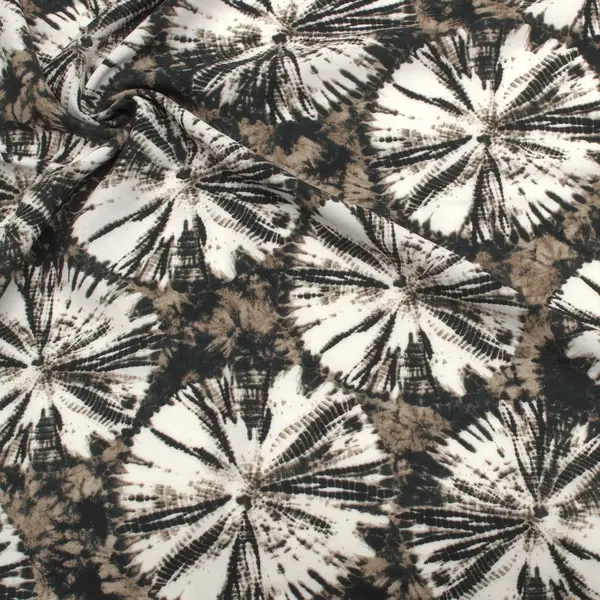 100% Viskose Modestoff "Batik Kreise" Farbe Schwarz Schnäppchen