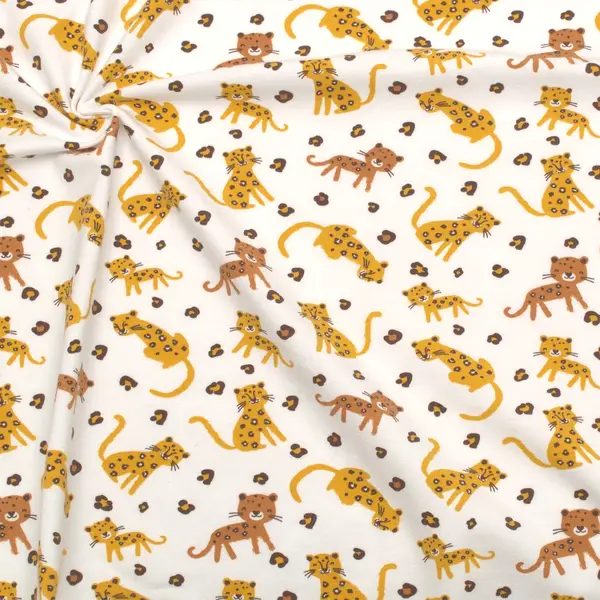Organic Baumwoll Stretch Jersey "Leoparden Kinder" Farbe Weiss Bestseller