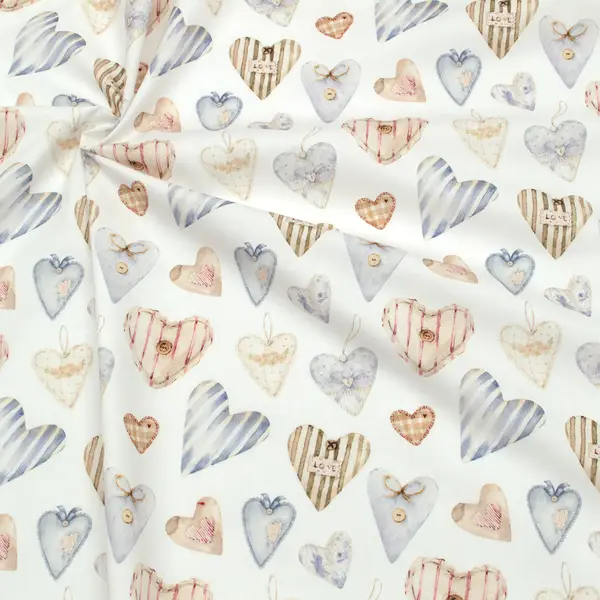 100% Baumwolle Popeline "Lovely Hearts" Farbe Weiss-Braun Finale Aktion