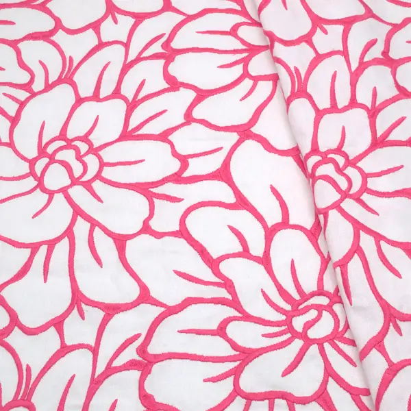 100% Baumwolle Canvas bestickt "Große Blüten" Farbe Weiss Top-Preis