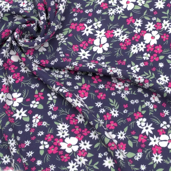 Super-Preis 100% Viskose Javanaise "Flower Print" Farbe Navy-Blau