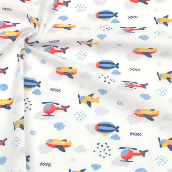 Schnäppchen 100% Baumwollstoff "Luftfahrt" Farbe Weiss