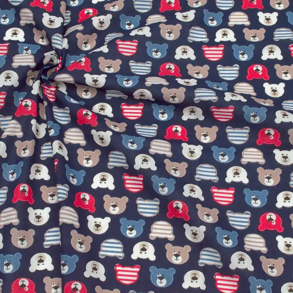 Preis Gesenkt 100% Baumwollstoff "Teddy-Köpfe" Farbe Dunkel-Blau