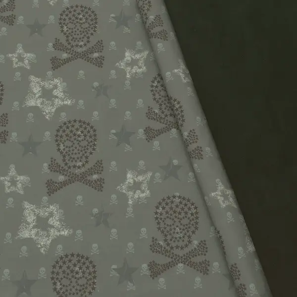 Softshell Fleece Stoff "Skulls & Stars" Farbe Grau Neuheit