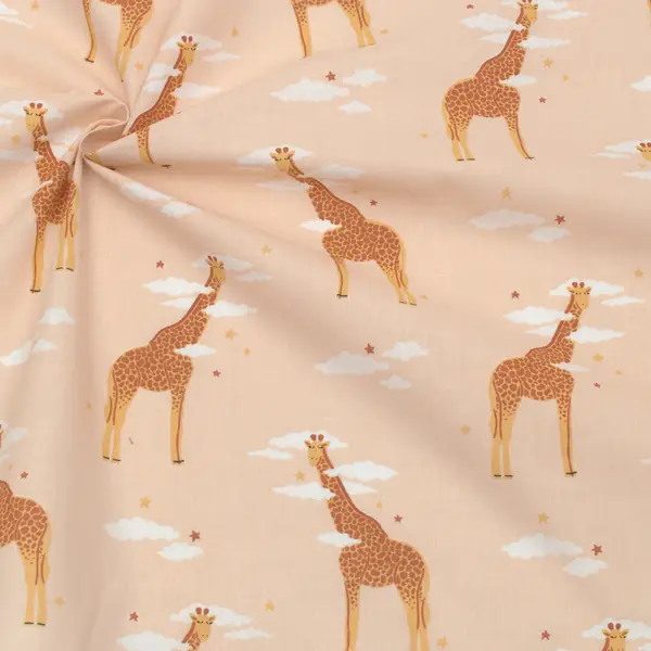 100% Baumwolle Popeline "Giraffen & Wolken" Farbe Apricot Versand Am Gleichen Tag