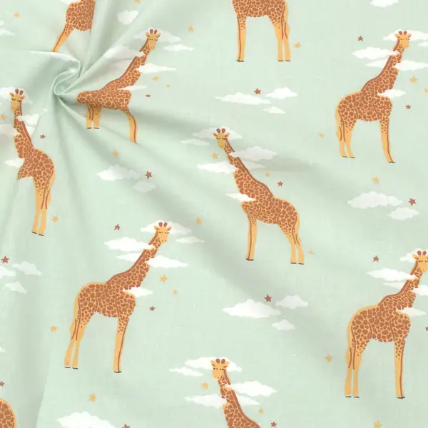 100% Baumwolle Popeline "Giraffen & Wolken" Farbe Mint Schneller Versand