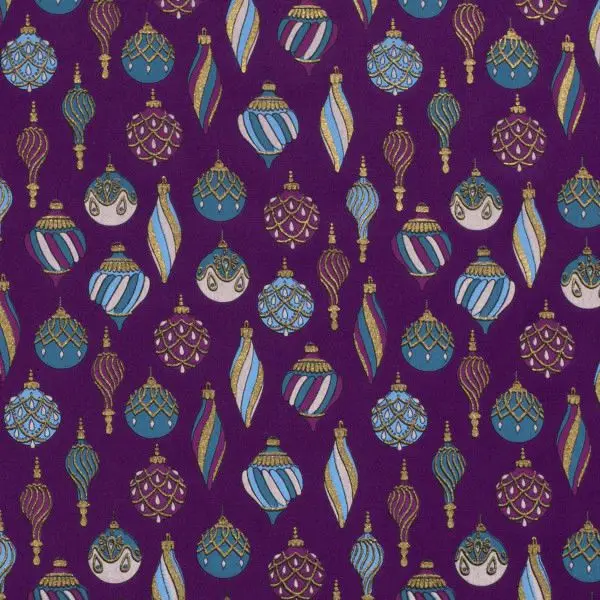 100% Baumwolle Popeline "Weihnachtskugeln Retro" Farbe Lila Bestpreis