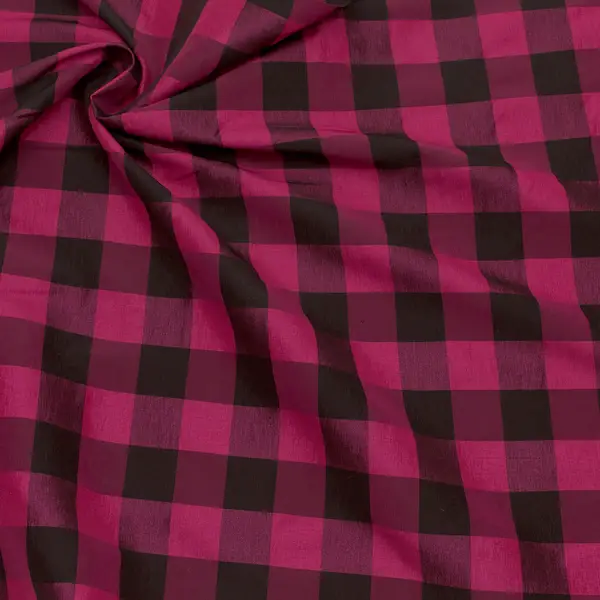 Stretch Taftstoff "Karos" Farbe Fuchsia-Schwarz Must-Have