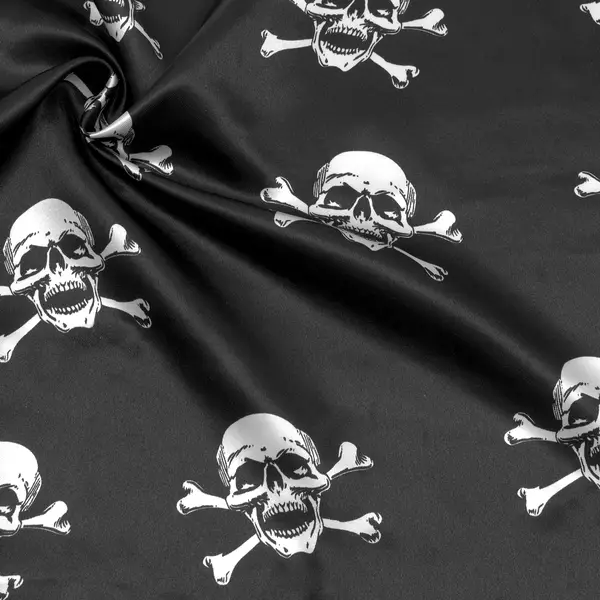 Satin Stoff "Totenköpfe" Farbe Schwarz Nur Für Kurze Zeit