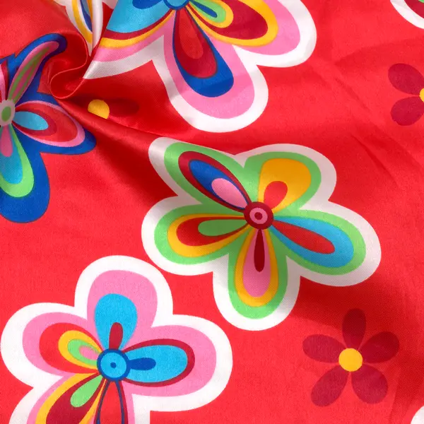Satin Stoff "Hippie Flowers" Farbe Rot Rabatt