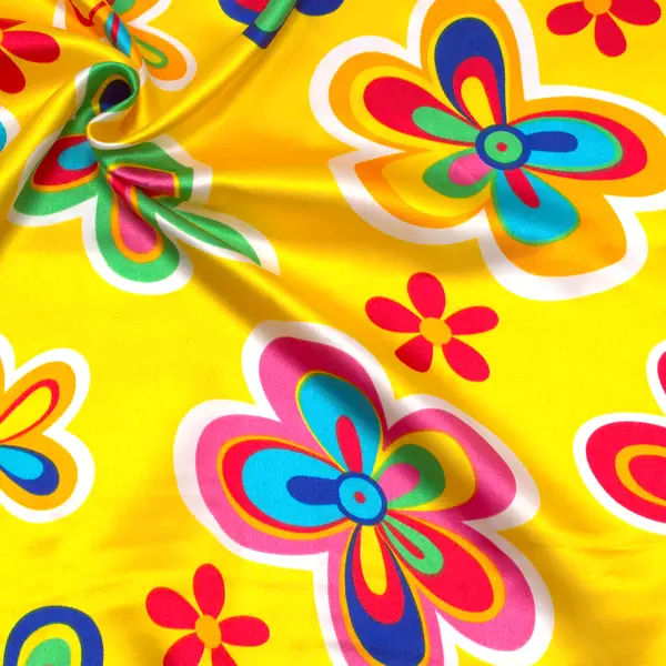 Satin Stoff "Hippie Flowers" Farbe Gelb Sonderangebot