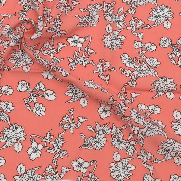 Schneller Versand 100% Viskose Javanaise "Blumenzweige 2" Farbe Lachs
