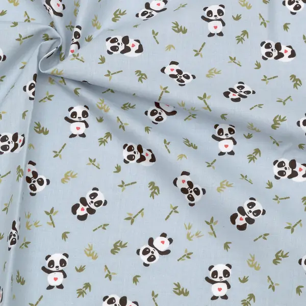 Sonderangebot 100% Baumwolle Popeline "Pandas & Bambus" Farbe Grau-Blau