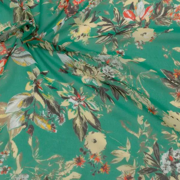 Polyester Chiffon "Blumen-Mix" Farbe Grün Bestpreis