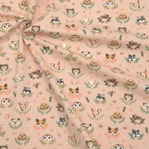 Solange Der Vorrat Reicht Organic Baumwoll Stretch Jersey "Tierköpfe" Farbe Lachs