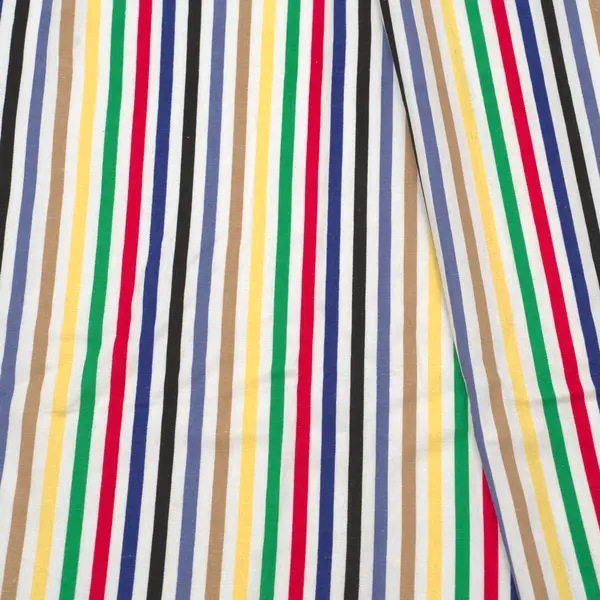 Viskose-Leinen Stoff "Bunte Streifen 3" Farbe Weiss Online Kaufen
