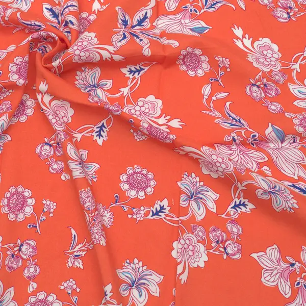 Rabatt Viskose Musselin "Blütenranken 2" Farbe Orange