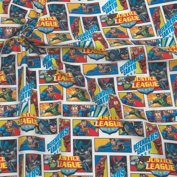 Zertifiziert Lizenz 100% Baumwollstoff Popeline "Superhelden Justice League 2" Farbe Multicolor