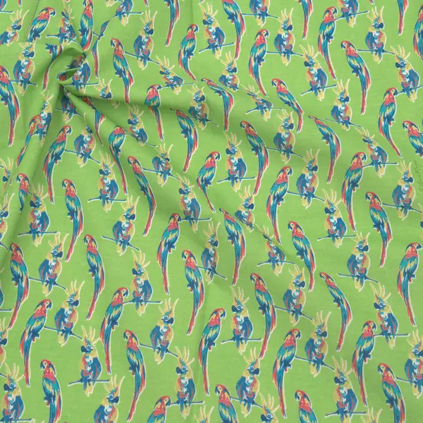 100% Baumwolle Popeline "Papageien" Farbe Lind-Grün Knallerangebot