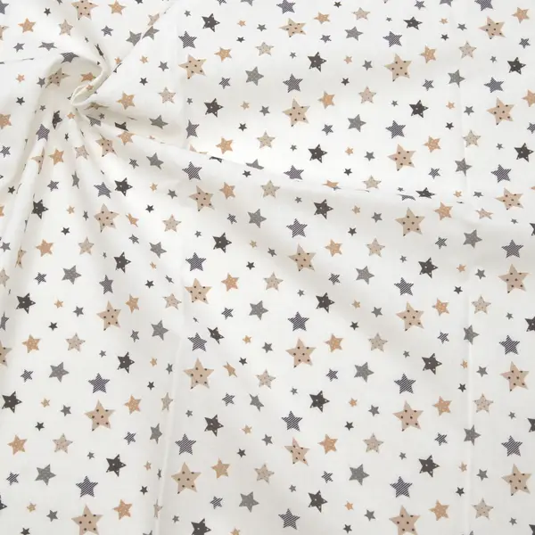 100% Baumwolle Popeline "Sternenvielfalt 2" Farbe Weiss-Beige Markenprodukt