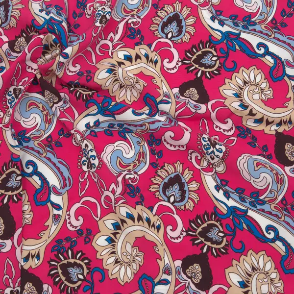 100% Viskose Javanaise "Retro Paisley" Farbe Fuchsia Zertifiziert