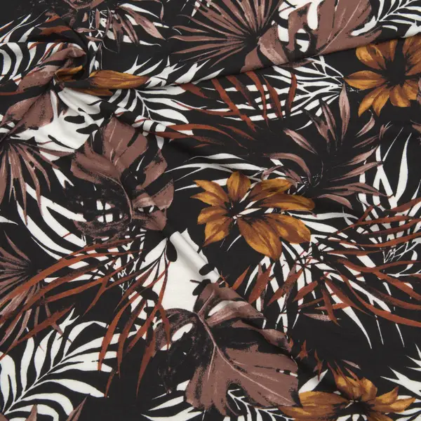 Viskose Stretch Jersey "Blättervielfalt" Farbe Schwarz Direkt Vom Hersteller