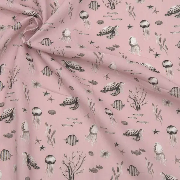 Sofort Bestellen 100% Baumwolle Popeline "Sealife 2" Farbe Alt-Rosé