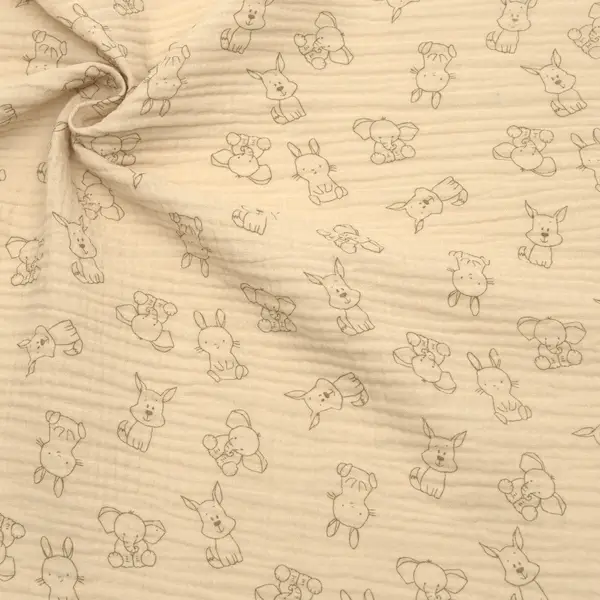 Preis Gesenkt 100% Baumwolle Musselin Double Gauze "Little Animals" Farbe Beige