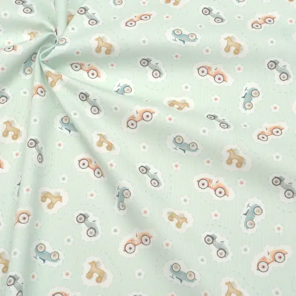 100% Baumwolle Piqué "Autos & Pferde" Farbe Mint-Grün Must-Have