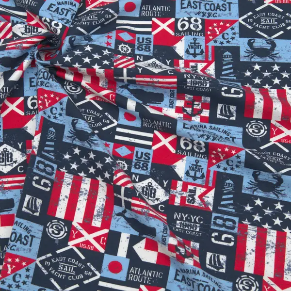 Sweatshirt Baumwollstoff French Terry "Sailing Mix" Farbe Blau Beliebt