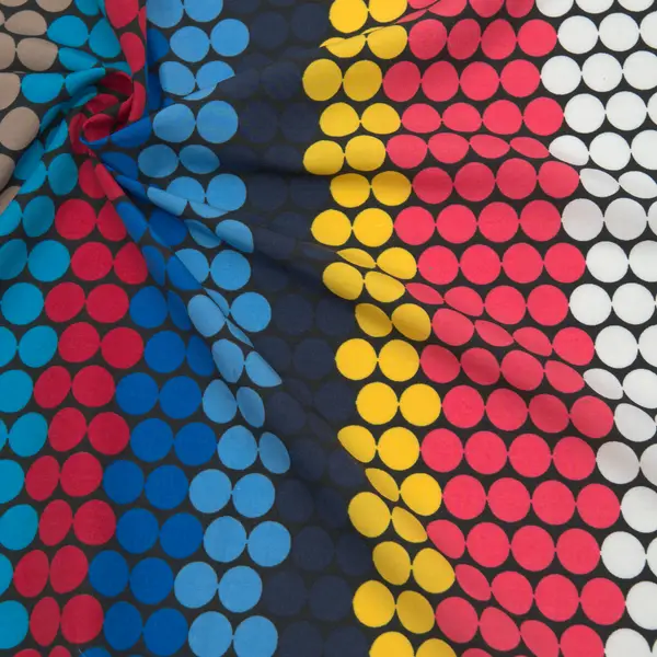 100% Baumwollstoff "Bunte Punktereihen" Farbe Schwarz Nur Für Kurze Zeit