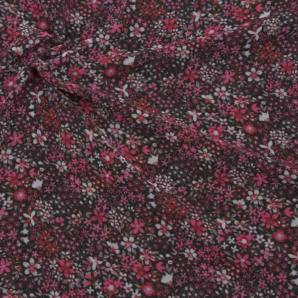 Preisreduziert Polyester Chiffon "Pink Flowers" Farbe Schwarz