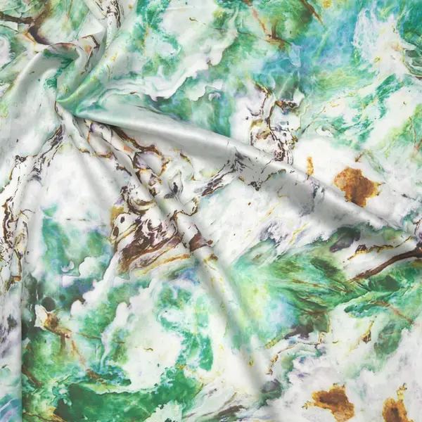 Online Kaufen Stretch Satin Stoff "Bunter Marmor" Farbe Grün-Multicolor