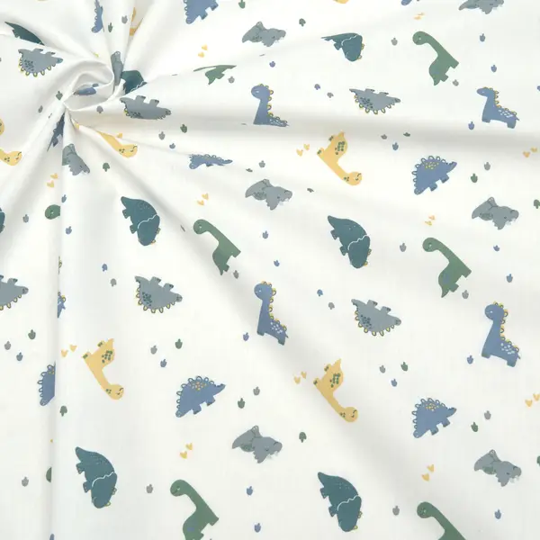 100% Baumwolle Popeline "Dino Mix 3" Farbe Creme-Weiss Schnäppchen
