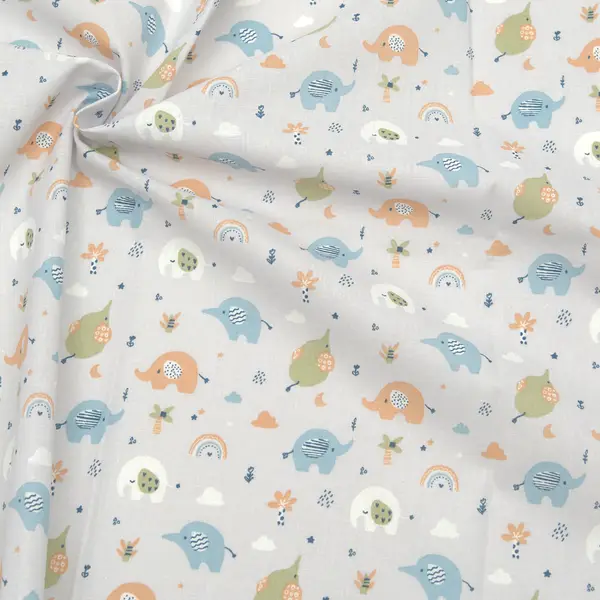 100% Baumwollstoff "Mäuse & Elefanten" Farbe Hell-Grau Angebot