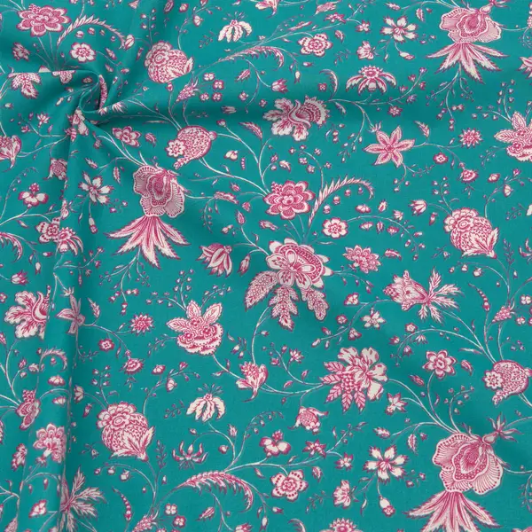 100% Baumwollstoff "Nostalgische Blumenranken" Farbe Türkis Beliebt