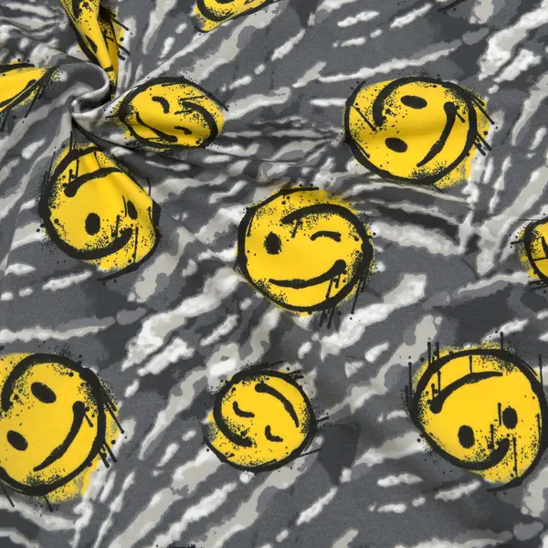 Sweatshirt Baumwollstoff French Terry "Smilies" Farbe Grau Versand Am Gleichen Tag