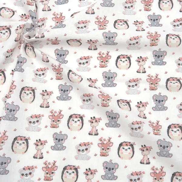 100% Baumwollstoff "Tierkinder & Schmetterlinge" Farbe Weiss Top-Seller