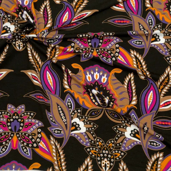 Versand Am Gleichen Tag Viskose Stretch Jersey "Orientalischer Blütentraum" Farbe Schwarz