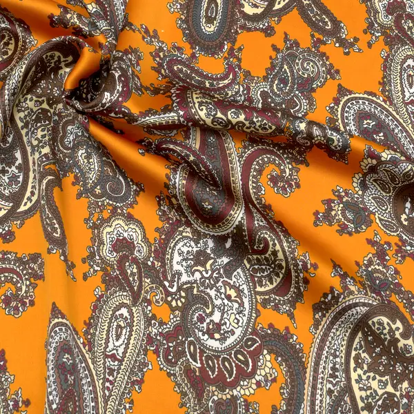 Satin Stoff "Paisley Blüten" Farbe Orange Direkt Vom Hersteller