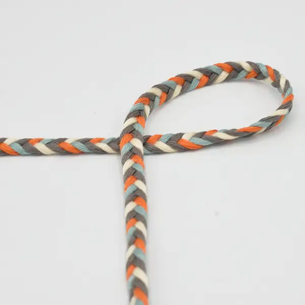 Zertifiziert Baumwollkordel geflochten 8mm Farbe Grau-Türkis-Creme-Orange