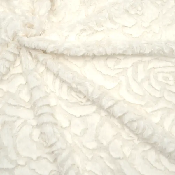 Rabatt Plüsch Flauschstoff Pelzimitat "Rosen" Farbe Creme-Weiss