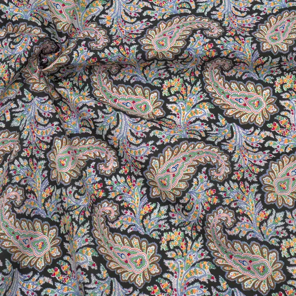 100% Baumwolle Popeline "Flower Paisley" Farbe Schwarz Billig